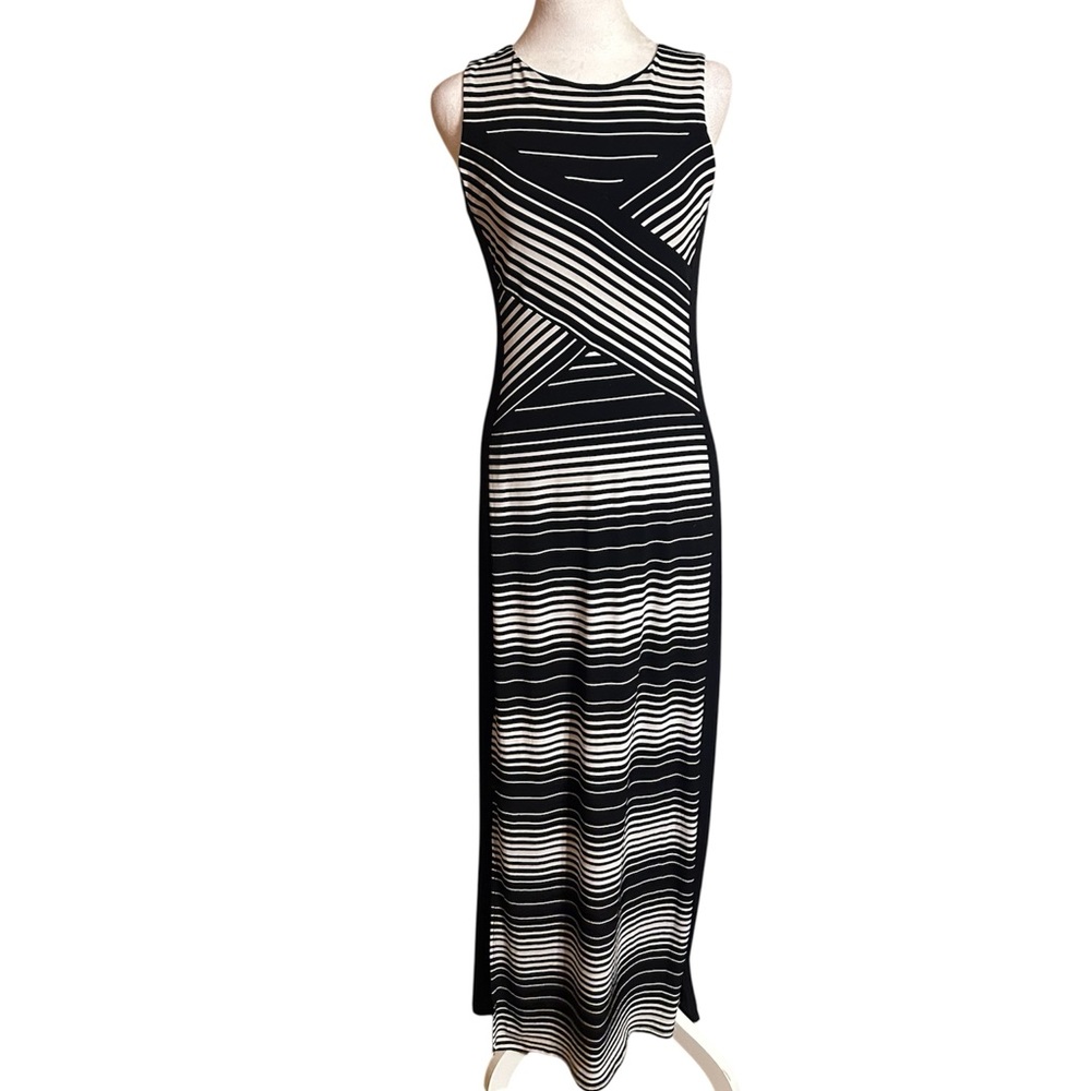 White House Black Market Black & White Striped Sleeveless Maxi Dress